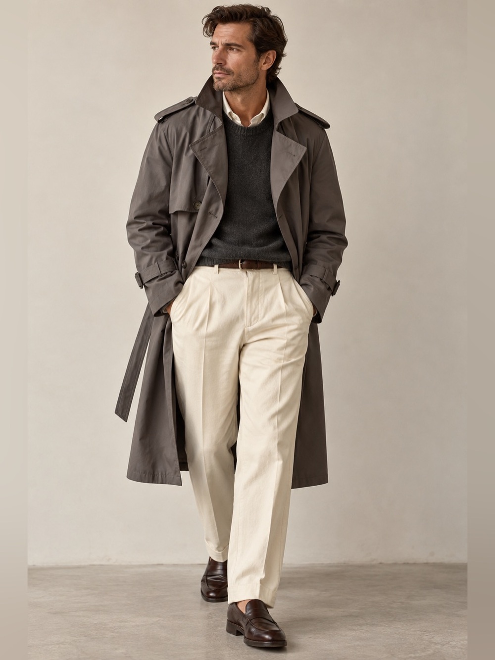 Vintage Towncraft Gray Trench Coat Men’s Short 42 Belted Classic Raincoat